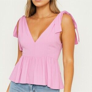 ASOS Pink Ruffle V-Neck Tie Sleeve Top Size 4